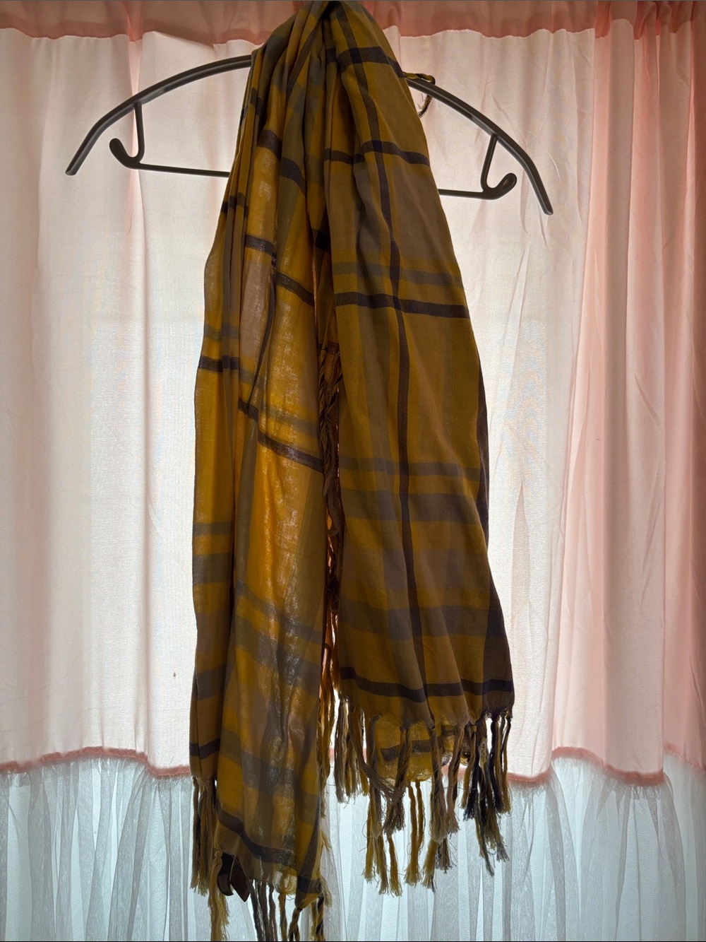 Classic Yellow Plaid Fringe Scarf - Unbranded